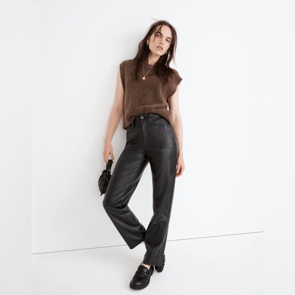 Madewell The Perfect Vintage Straight Jean: Faux Leather Edition Black - Picture 1 of 7